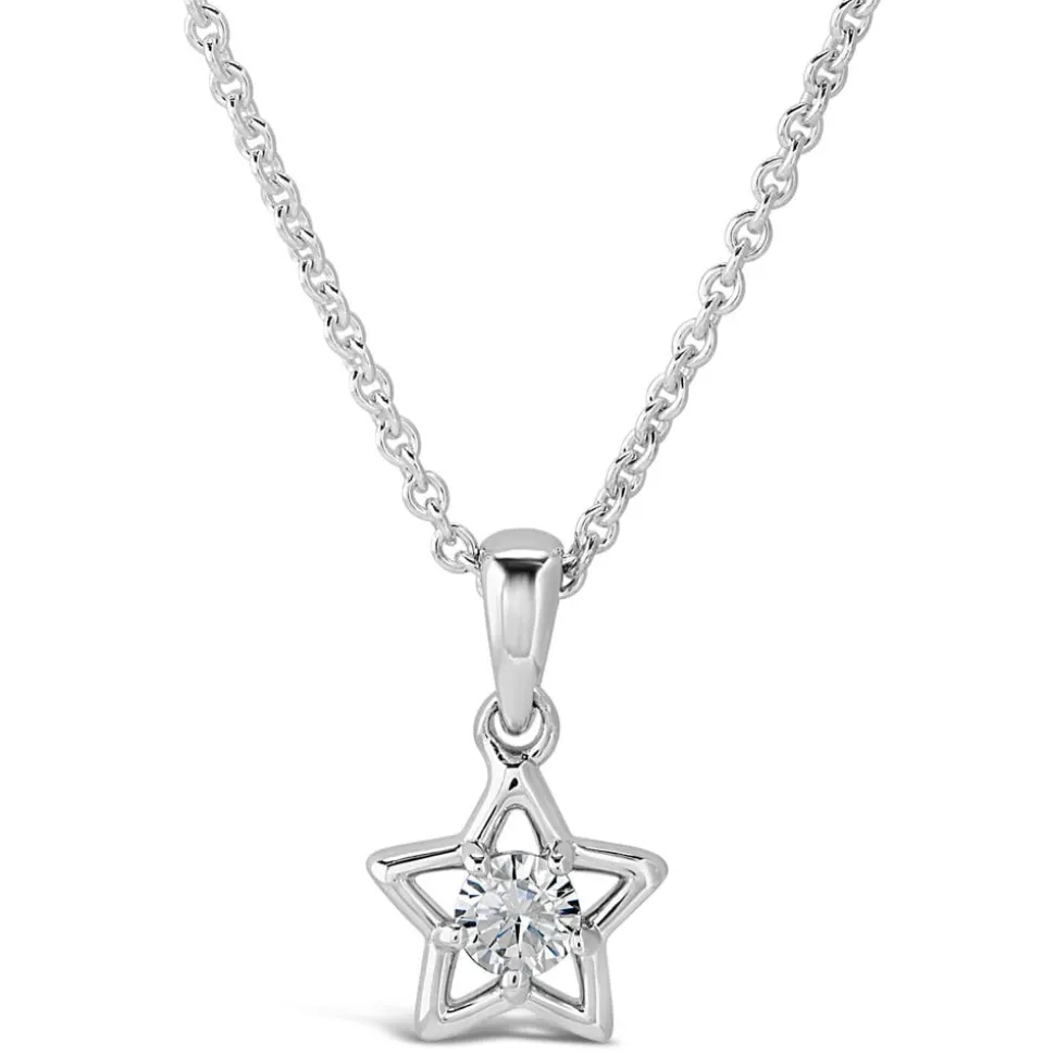 Little Treasure Sterling Silver Cubic Zirconia Open Star Pendant (Chain Included)