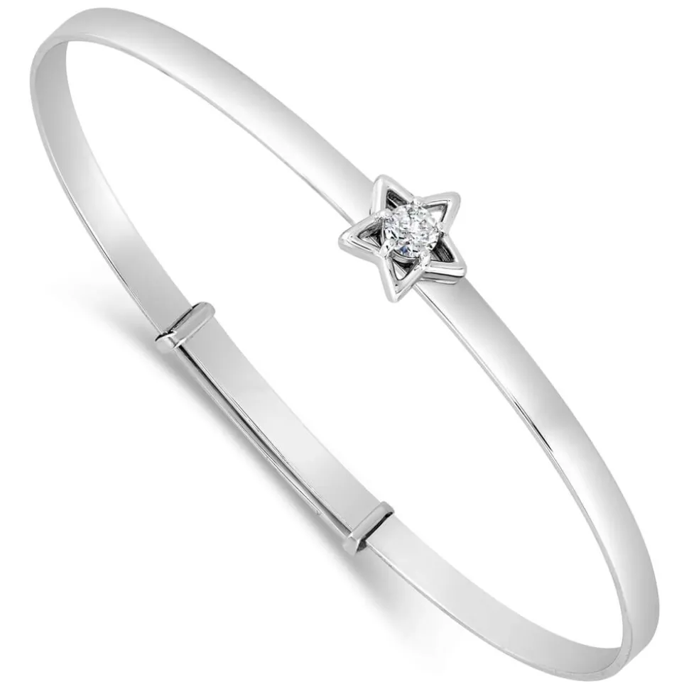 Little Treasure Sterling Silver Cubic Zirconia Open Star Bangle