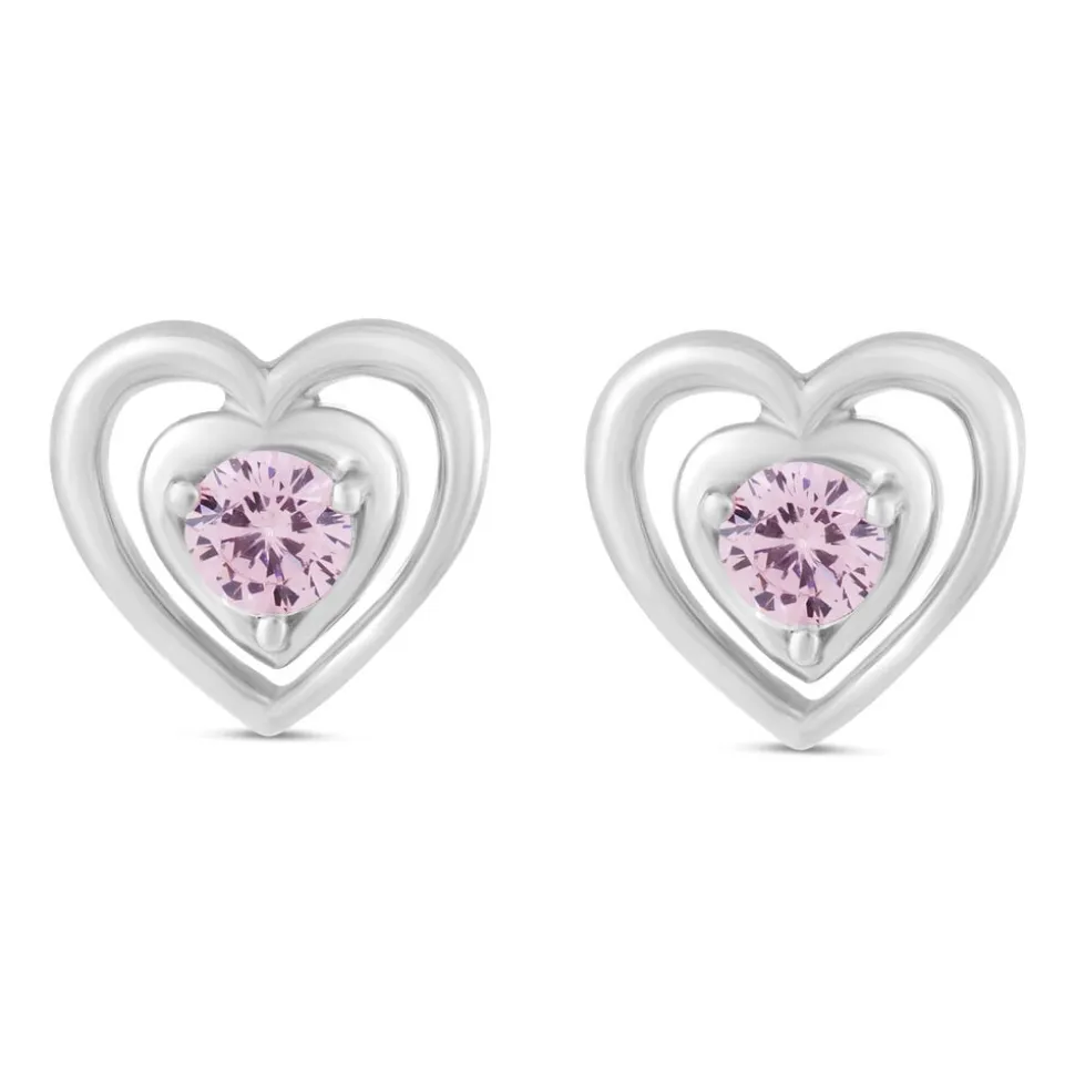 Little Treasure Sterling Silver Pink Crystal Heart Stud Earrings