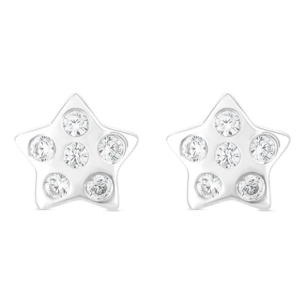 Little Treasure Sterling Silver Cubic Zirconia Dot Star Earrings