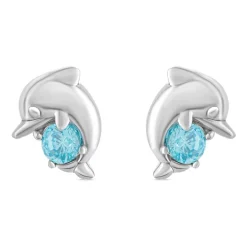 Little Treasure Sterling Silver Blue Crystal Dolphin Stud Earrings