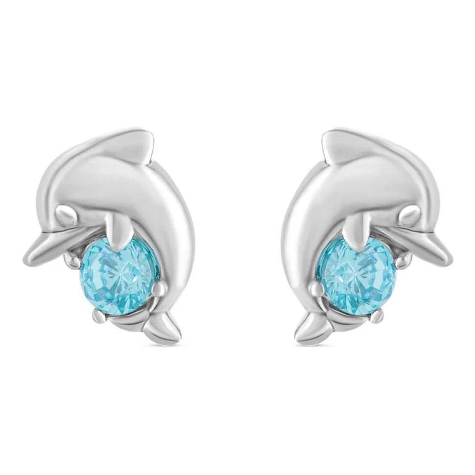 Little Treasure Sterling Silver Blue Crystal Dolphin Stud Earrings