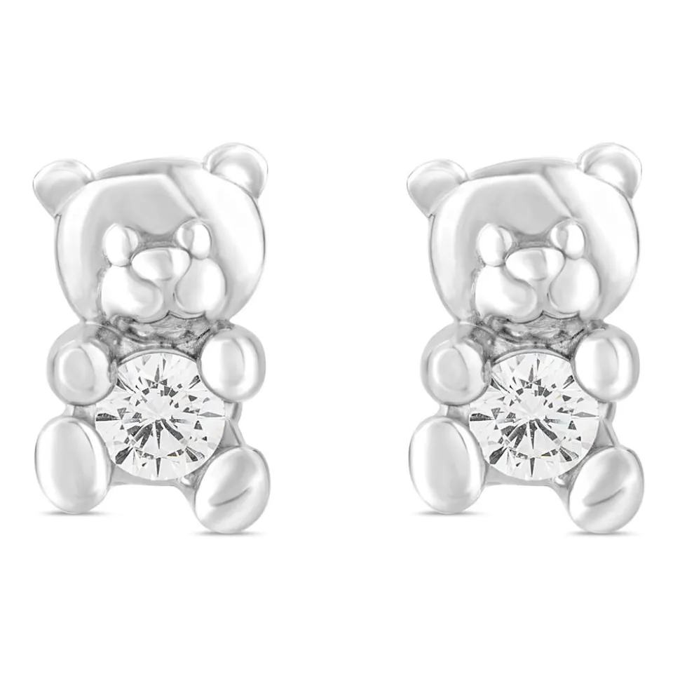 Little Treasure Sterling Silver Cubic Zirconia Teddy Bear Stud Earrings