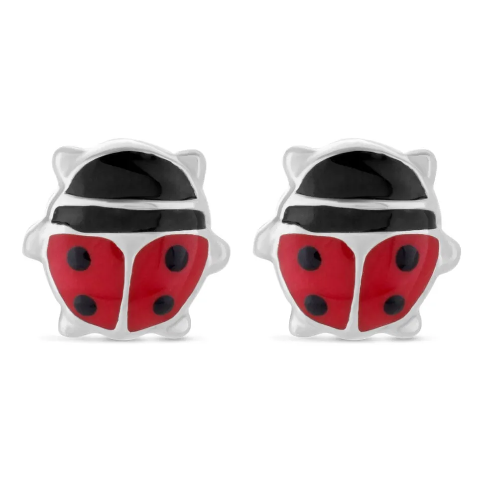 Little Treasure Sterling Silver Red Enamel Ladybird Stud Earrings