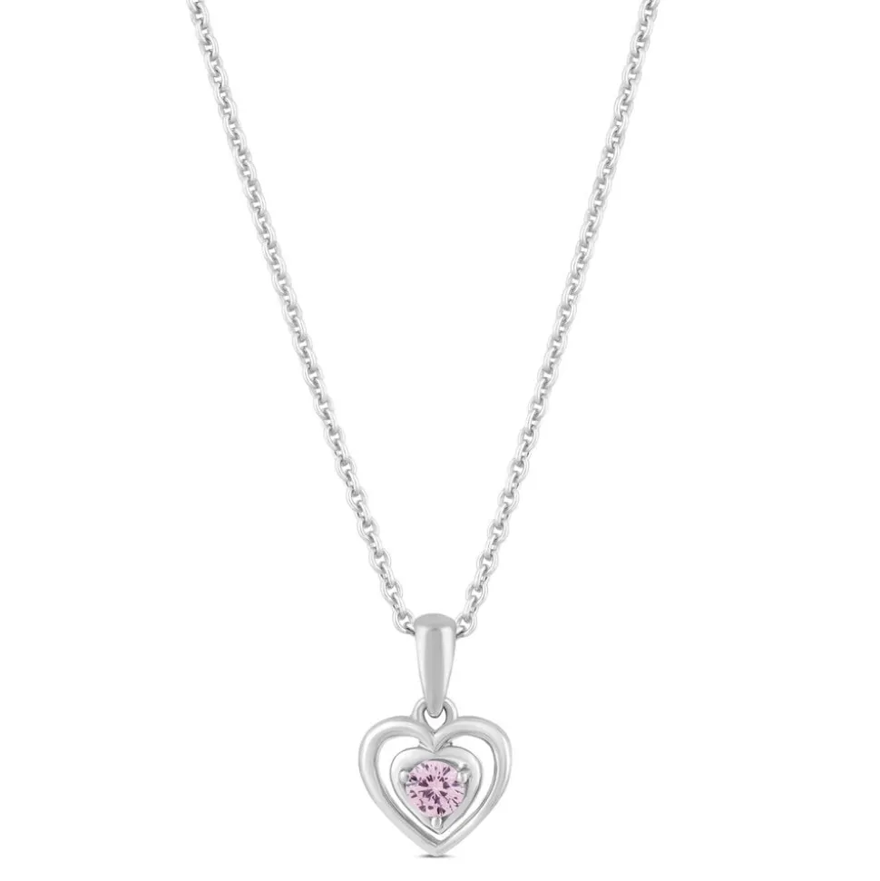 Little Treasure Sterling Silver Pink Crystal Heart Pendant (Chain Included)