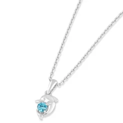 Little Treasure Sterling Silver Blue Crystal Dolphin Pendant (Chain Included)