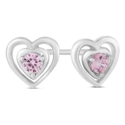 Little Treasure Sterling Silver Pink Crystal Heart Stud Earrings