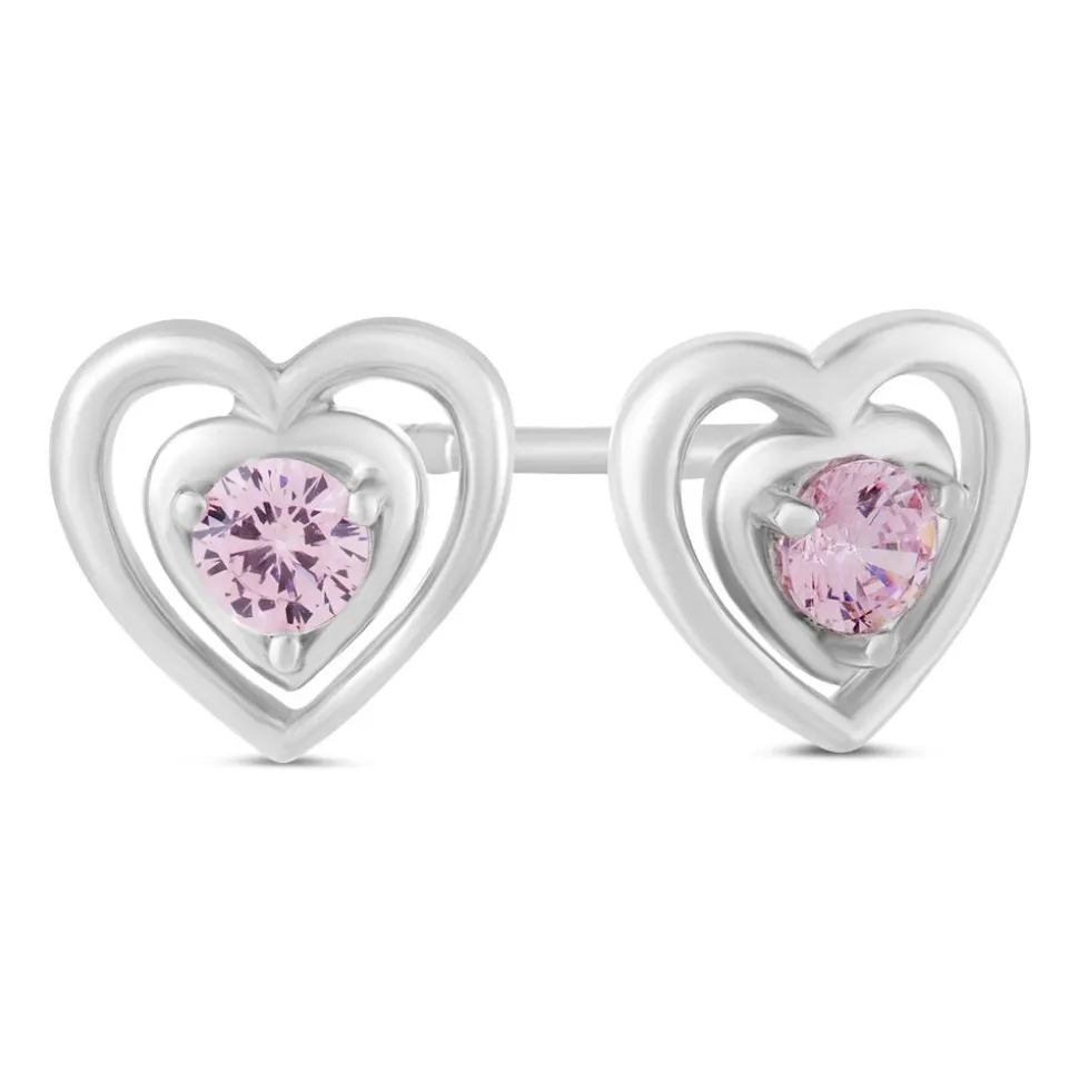 Little Treasure Sterling Silver Pink Crystal Heart Stud Earrings