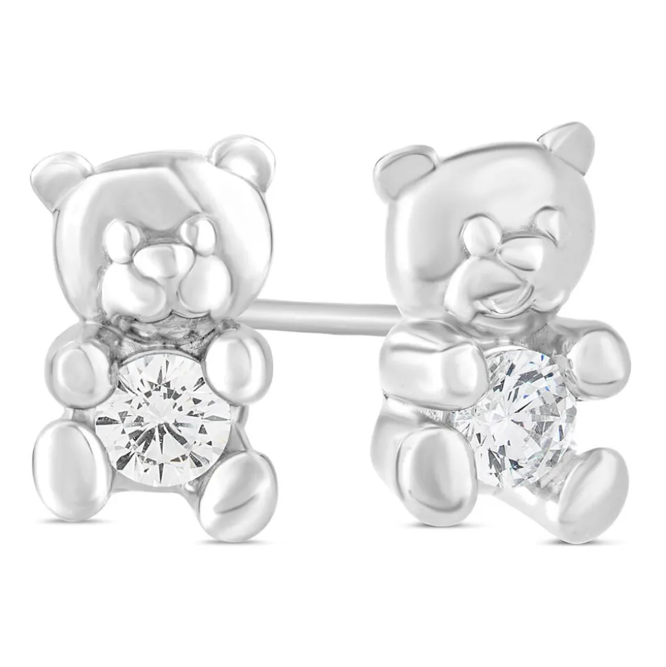 Little Treasure Sterling Silver Cubic Zirconia Teddy Bear Stud Earrings