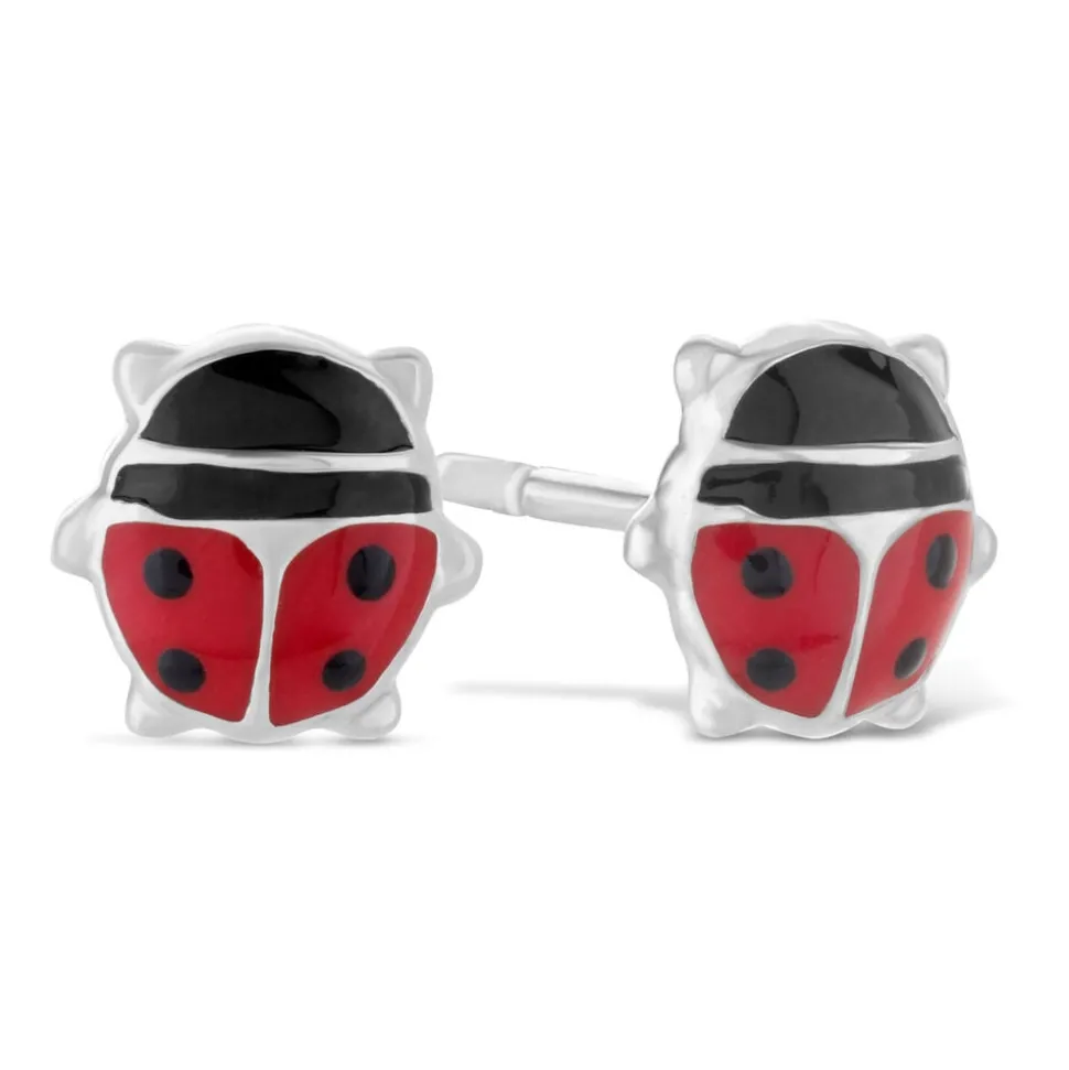 Little Treasure Sterling Silver Red Enamel Ladybird Stud Earrings