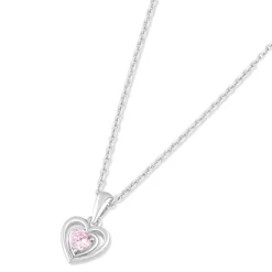 Little Treasure Sterling Silver Pink Crystal Heart Pendant (Chain Included)