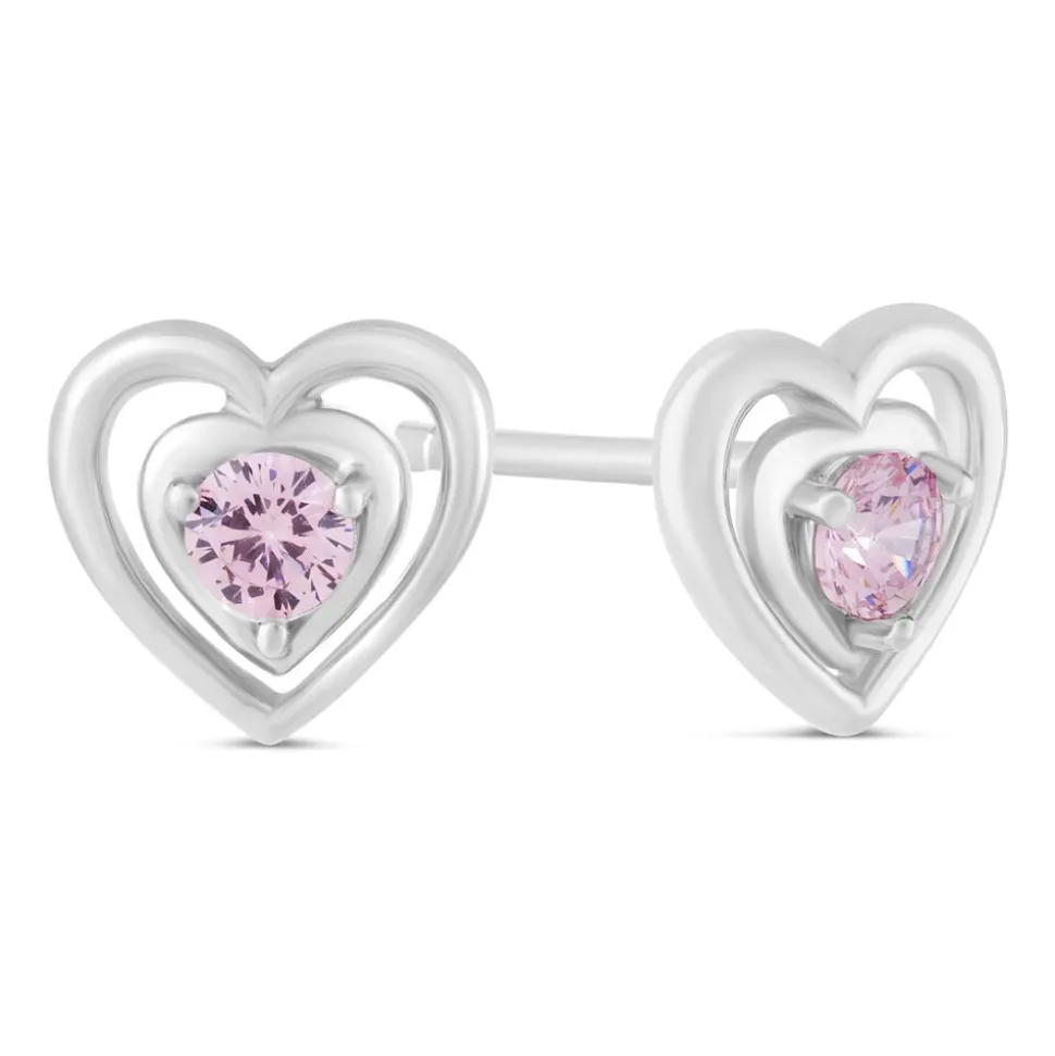 Little Treasure Sterling Silver Pink Crystal Heart Stud Earrings