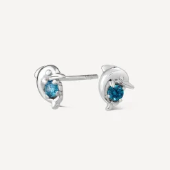 Little Treasure Sterling Silver Blue Crystal Dolphin Stud Earrings