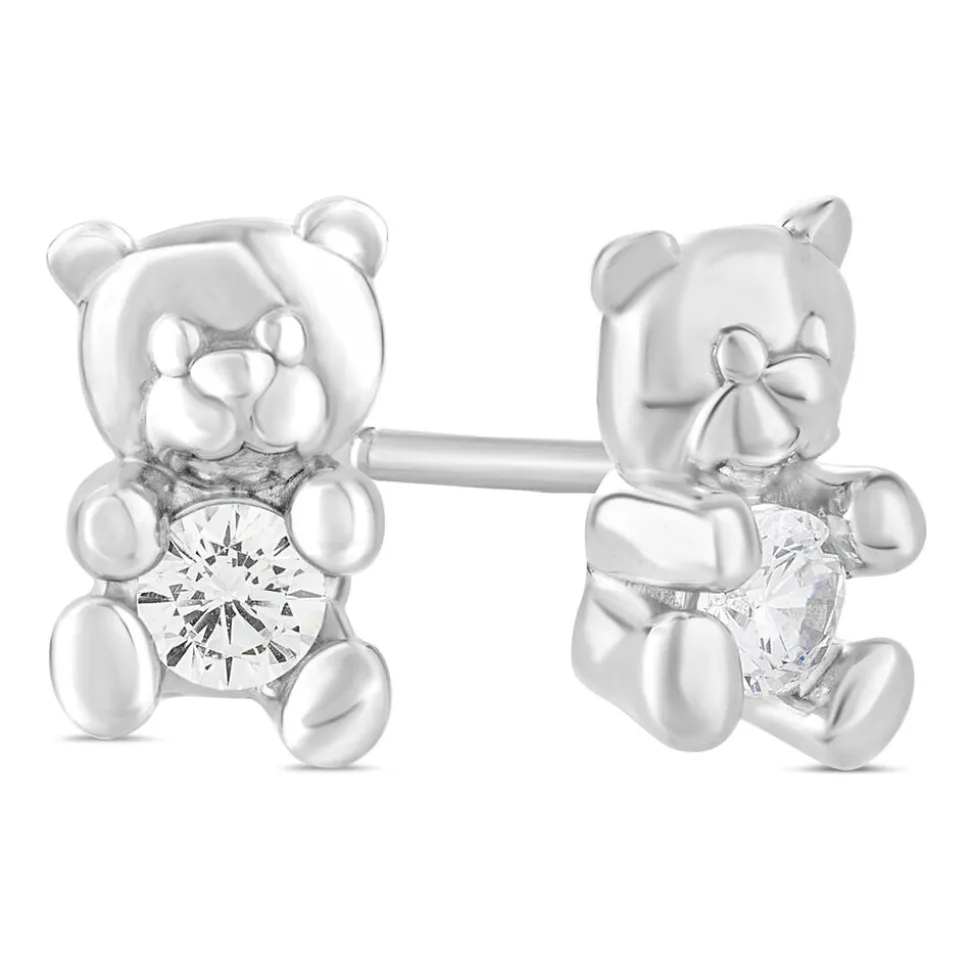 Little Treasure Sterling Silver Cubic Zirconia Teddy Bear Stud Earrings