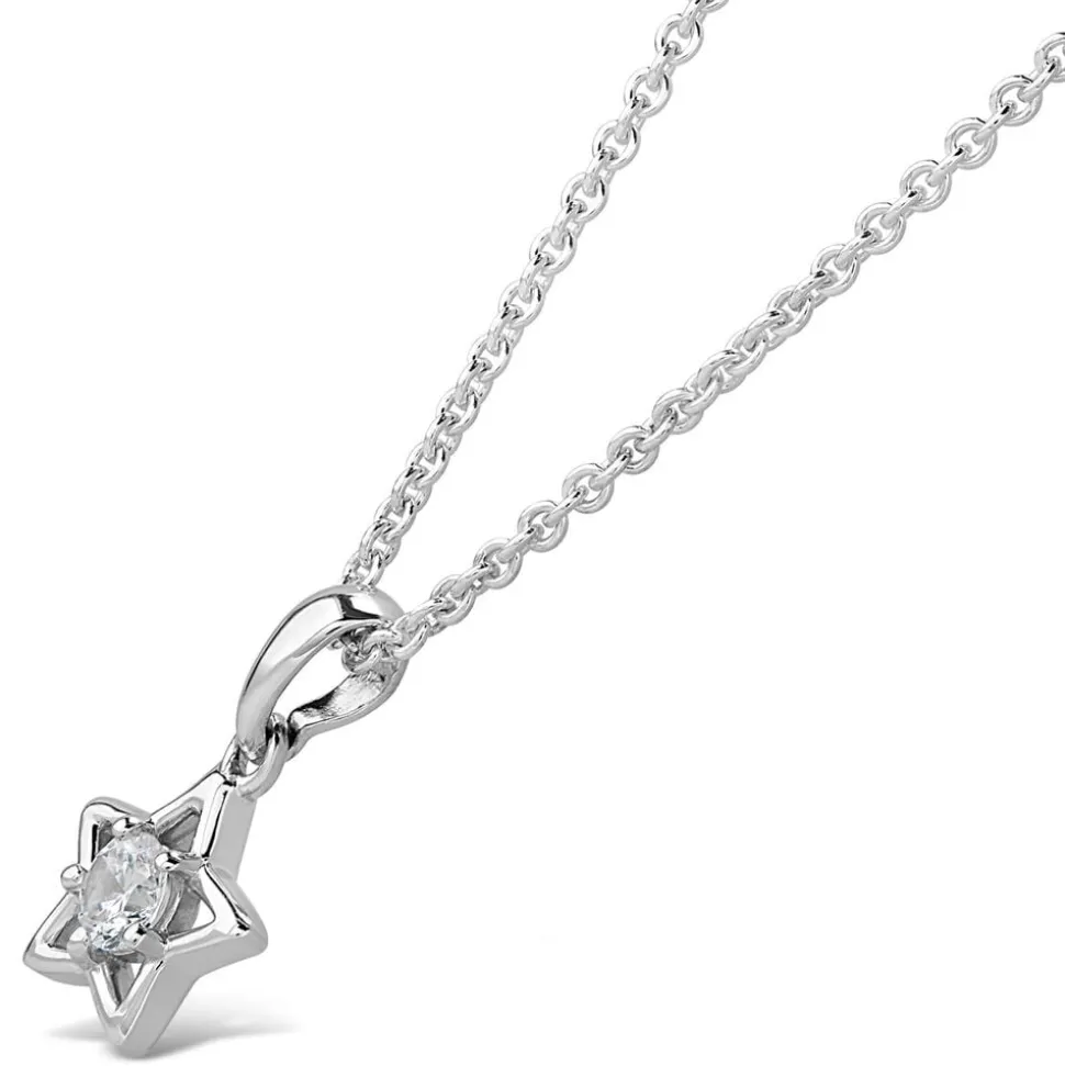 Little Treasure Sterling Silver Cubic Zirconia Open Star Pendant (Chain Included)