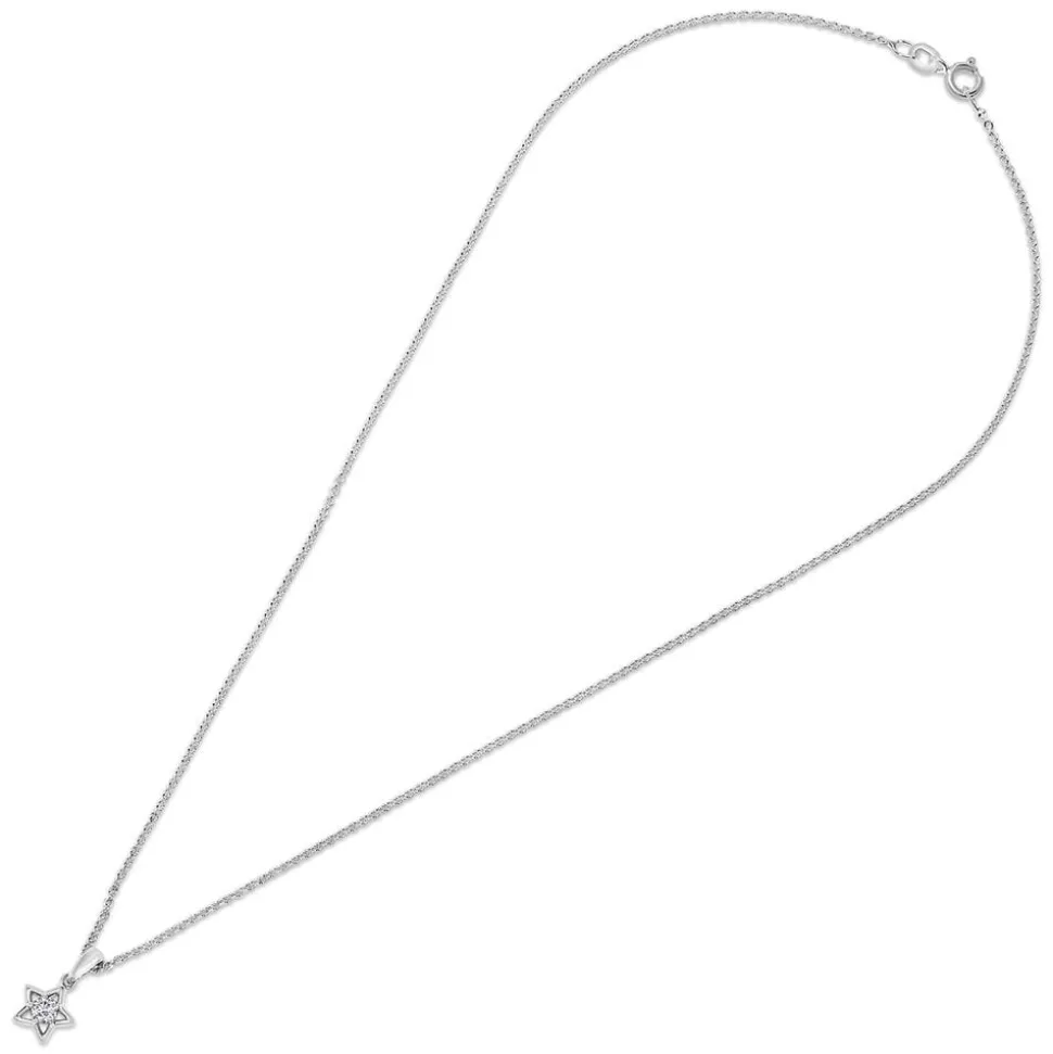 Little Treasure Sterling Silver Cubic Zirconia Open Star Pendant (Chain Included)