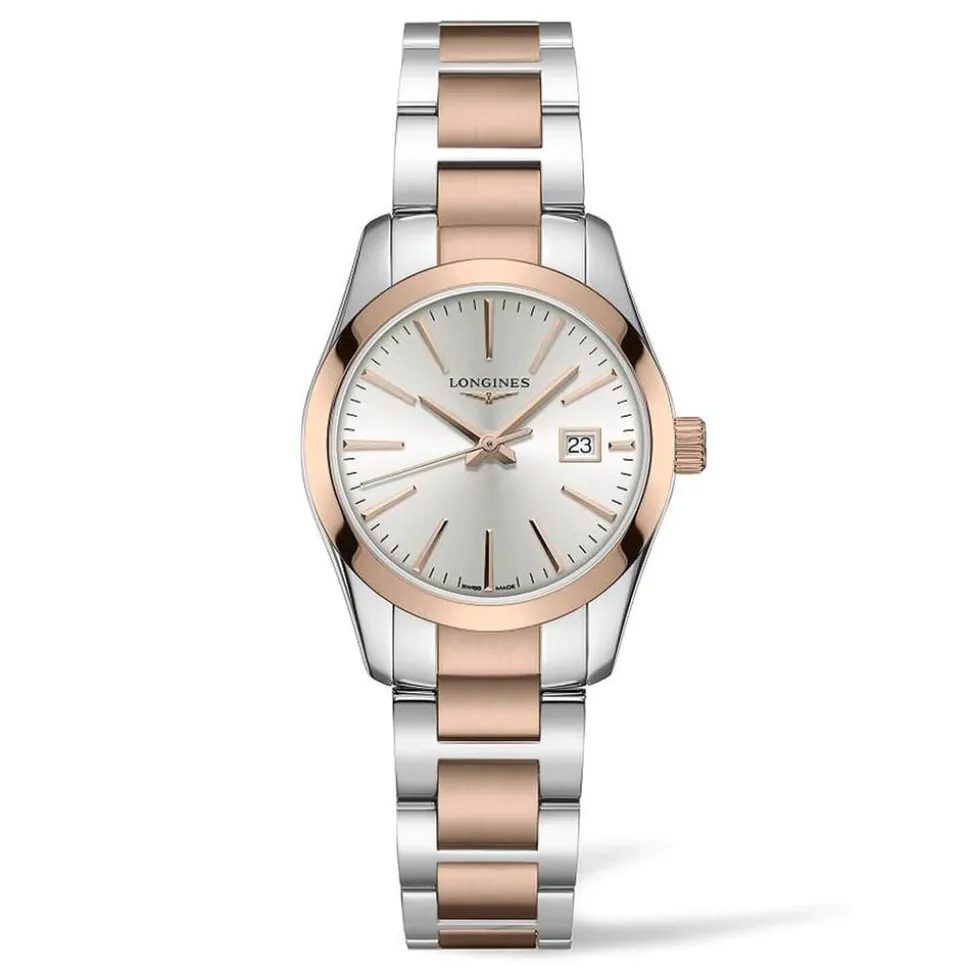 Longines Conquest Classic 29.5mm Silver Dial Rose Gold & Steel Case Bracelet Watch