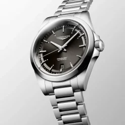 Longines Conquest 38mm Black Dial Steel Bracelet Watch