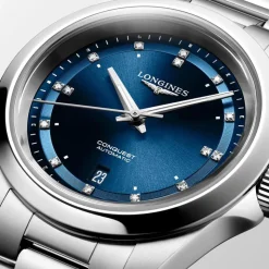 Longines Conquest 30mm Blue Dial Diamond Dots Steel Bracelet Watch