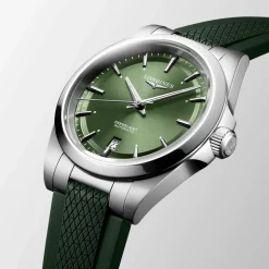 Longines Conquest 38mm Green Dial Green Rubber Strap Watch