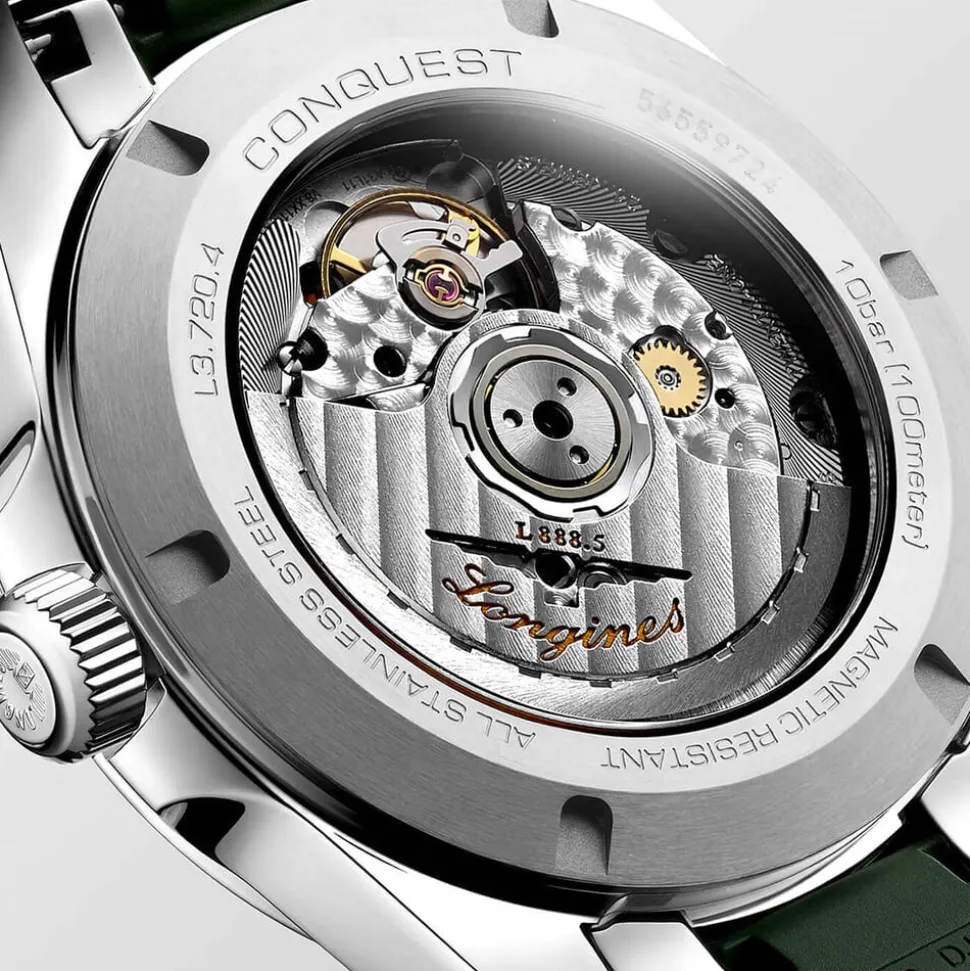 Longines Conquest 38mm Green Dial Green Rubber Strap Watch