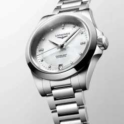 Longines Conquest 34mm Pearlised Dial Stainless Steel Case Bracelet Watch