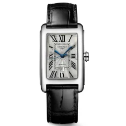 Longines DolceVita Silver Dial Roman Numerals Black Leather Strap Watch