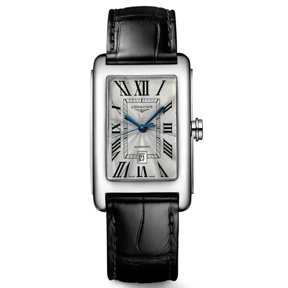 Longines DolceVita Silver Dial Roman Numerals Black Leather Strap Watch