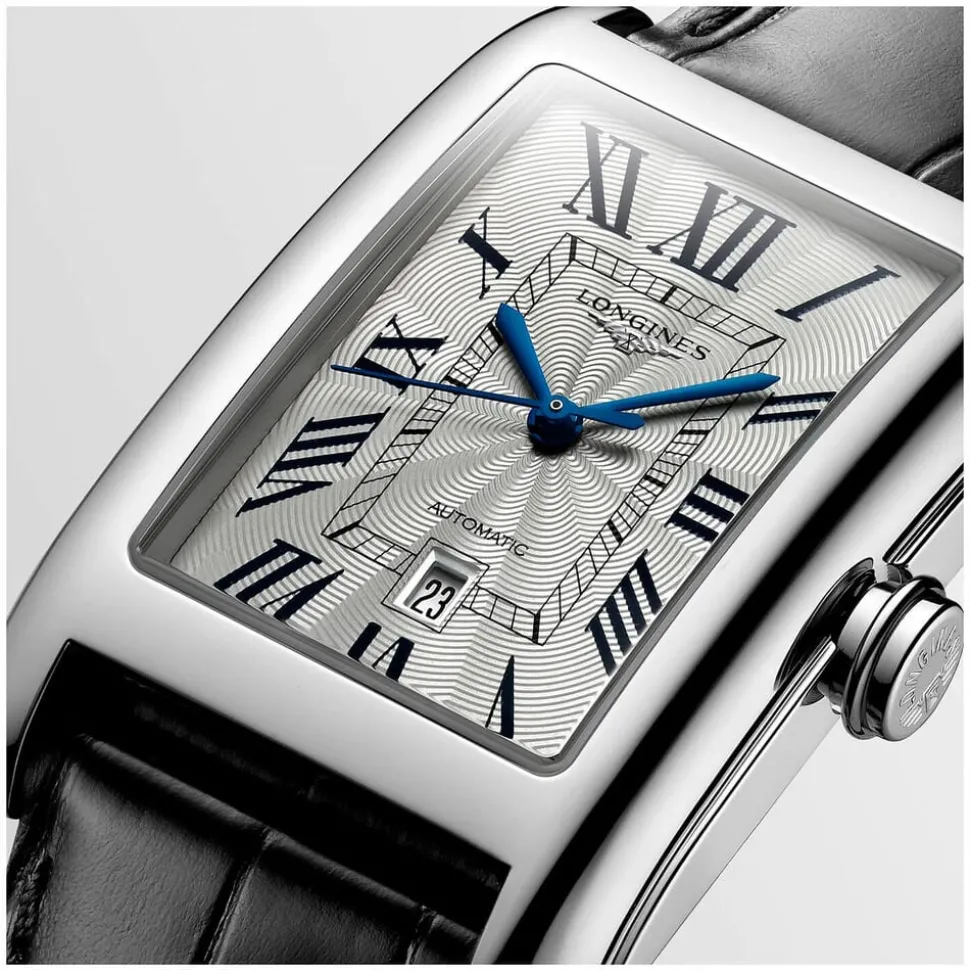 Longines DolceVita Silver Dial Roman Numerals Black Leather Strap Watch