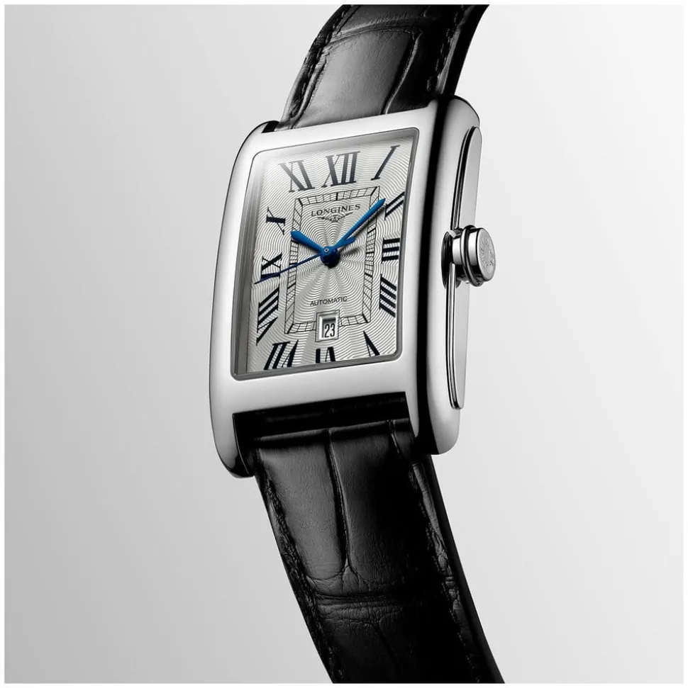 Longines DolceVita Silver Dial Roman Numerals Black Leather Strap Watch