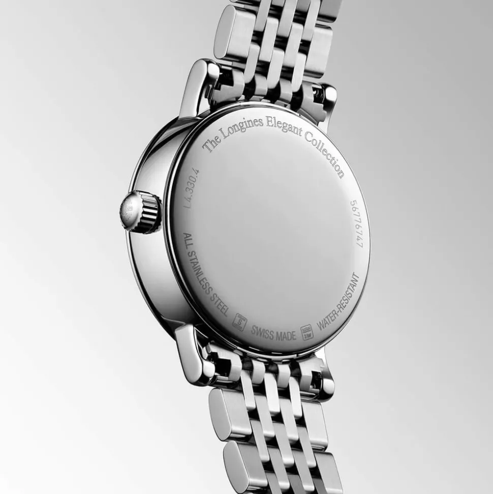 Longines Elegant 30mm White Dial Moonphase Steel Bracelet Watch
