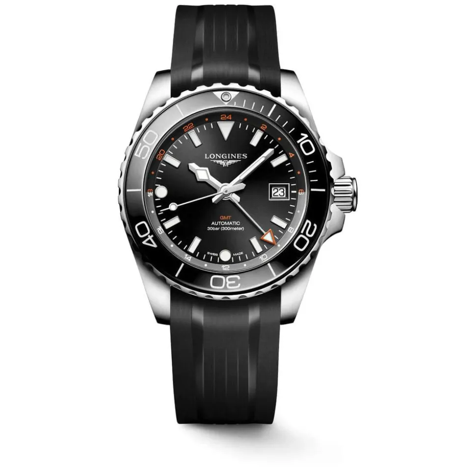 Longines Hydroconquest 41mm Sunray Black Dial Steel & Ceramic Case Rubber Strap Watch
