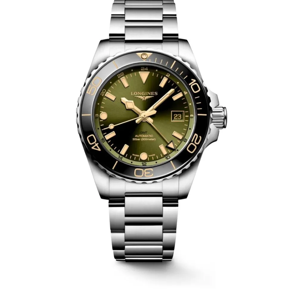 Longines Hydroconquest 41mm Sunray Green Dial Steel Ceramic Case Watch