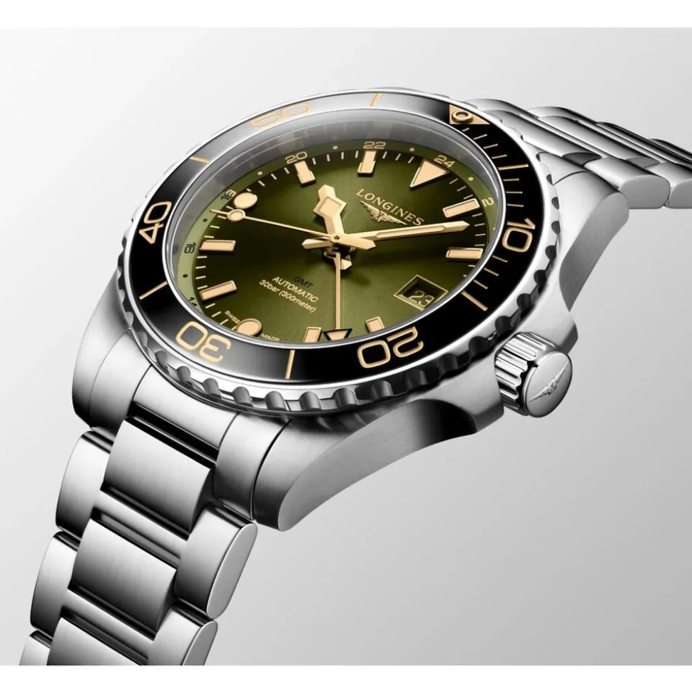 Longines Hydroconquest 41mm Sunray Green Dial Steel Ceramic Case Watch