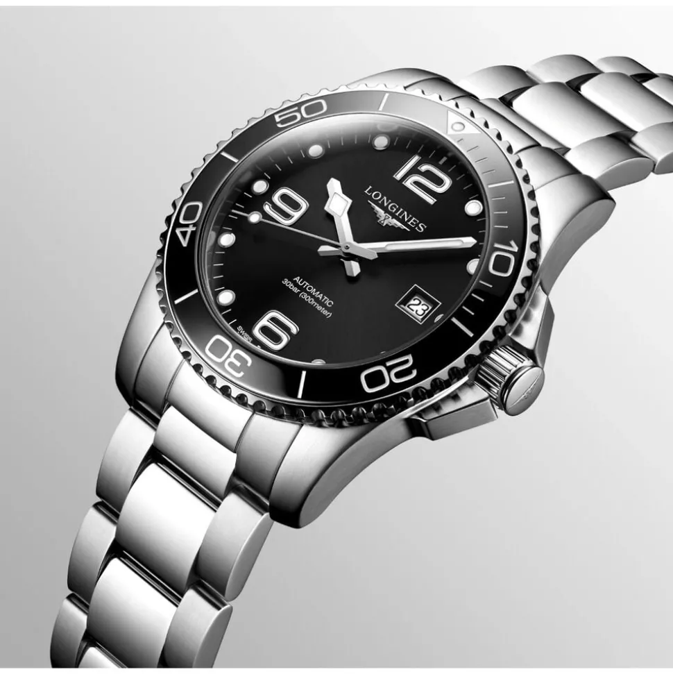 Longines Hydroconquest 41mm Black Dial Ceramic Bezel Steel Case Watch