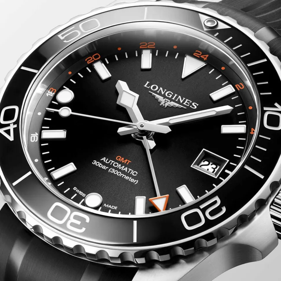 Longines Hydroconquest 41mm Sunray Black Dial Steel & Ceramic Case Rubber Strap Watch