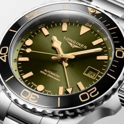 Longines Hydroconquest 41mm Sunray Green Dial Steel Ceramic Case Watch