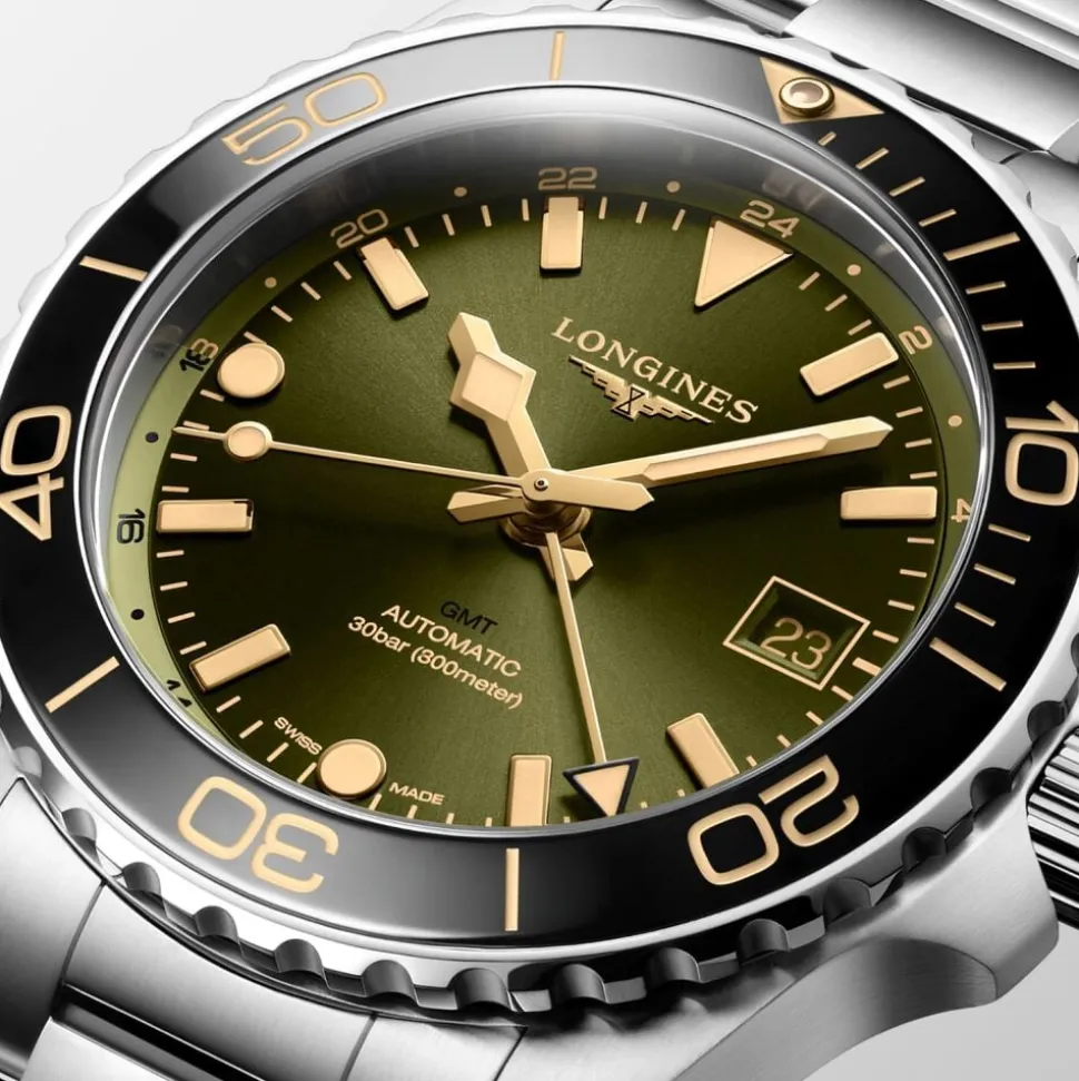 Longines Hydroconquest 41mm Sunray Green Dial Steel Ceramic Case Watch