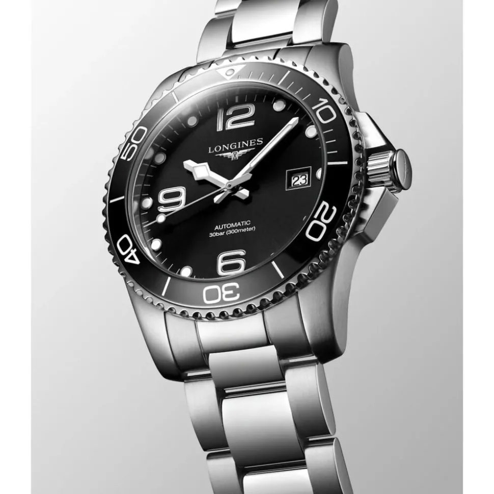 Longines Hydroconquest 41mm Black Dial Ceramic Bezel Steel Case Watch