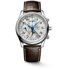 Longines Master Collection 40mm Automatic Chronograph Silver Dial Leather Strap Watch