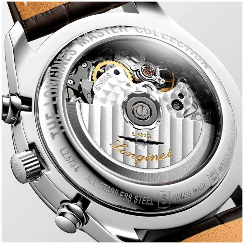 Longines Master Collection 40mm Automatic Chronograph Silver Dial Leather Strap Watch