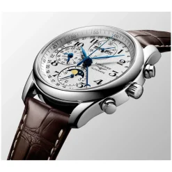 Longines Master Collection 40mm Automatic Chronograph Silver Dial Leather Strap Watch