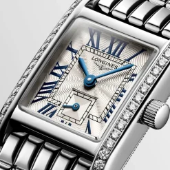 Longines MiniDolcevita 2023 29 X 21.50mm Silver "flinqu&eacute;" Blue Hands Dial Diamond Case Watch