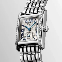 Longines MiniDolcevita 2023 29 X 21.50mm Silver "flinqu&eacute;" Blue Hands Dial Diamond Case Watch