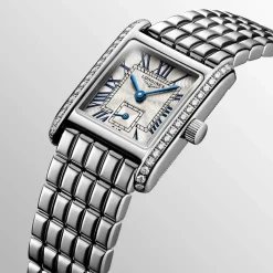 Longines MiniDolcevita 2023 29 X 21.50mm Silver "flinqu&eacute;" Blue Hands Dial Diamond Case Watch