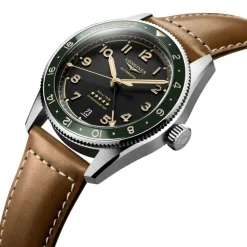 Longines Spirit 39mm Black Dial Stainless Steel & Ceramic Case Leather Strap Watch