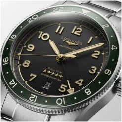 Longines Spirit Zulu 42mm Automatic Black Dial Green Bezel Steel Case Bracelet Watch