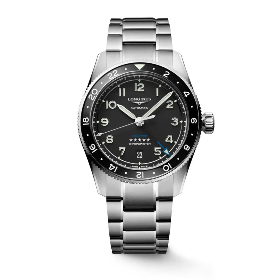 Longines Spirit Zulu 39mm Black Dial Ceramic Case Steel Bracelet Watch