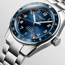 Longines Spirit Zulu 39mm Blue Sunray Dial Ceramic Case Steel Bracelet Watch