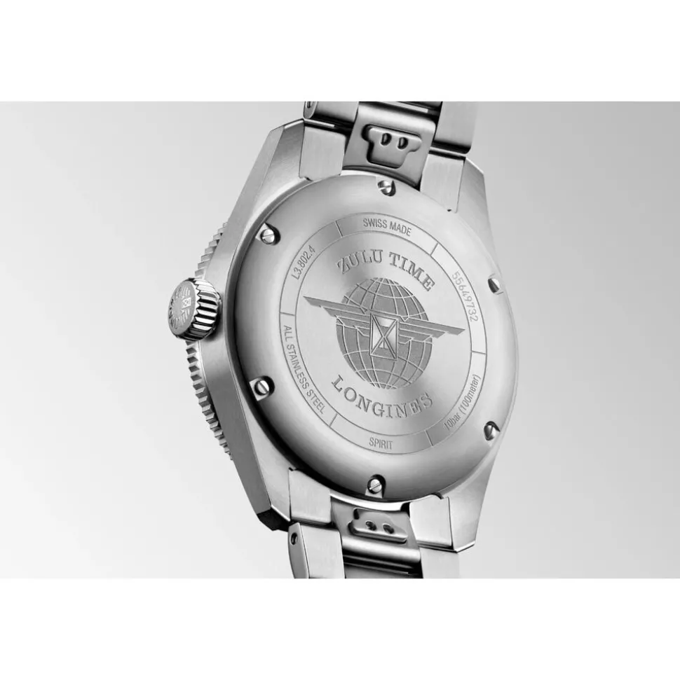 Longines Spirit Zulu 39mm Black Dial Ceramic Case Steel Bracelet Watch